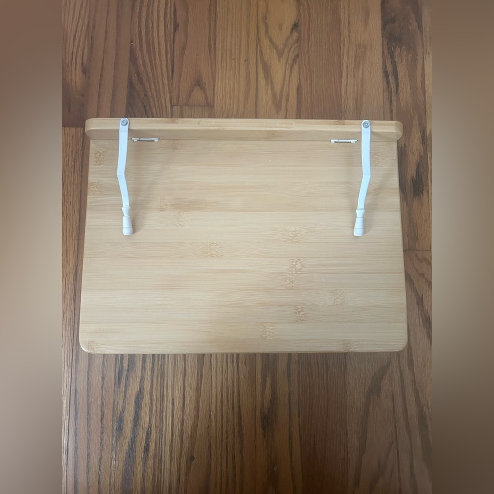 Portable Light Brown and White Wooden Desk - Perfect for Dorms and Small Spaces